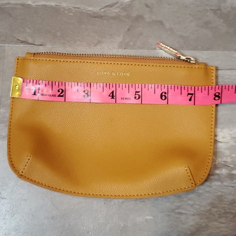 NWOT Love & Lore small thin zip pouch. Vegan leather (faux). Tan/mustard yellow. - Picture 6 of 7
